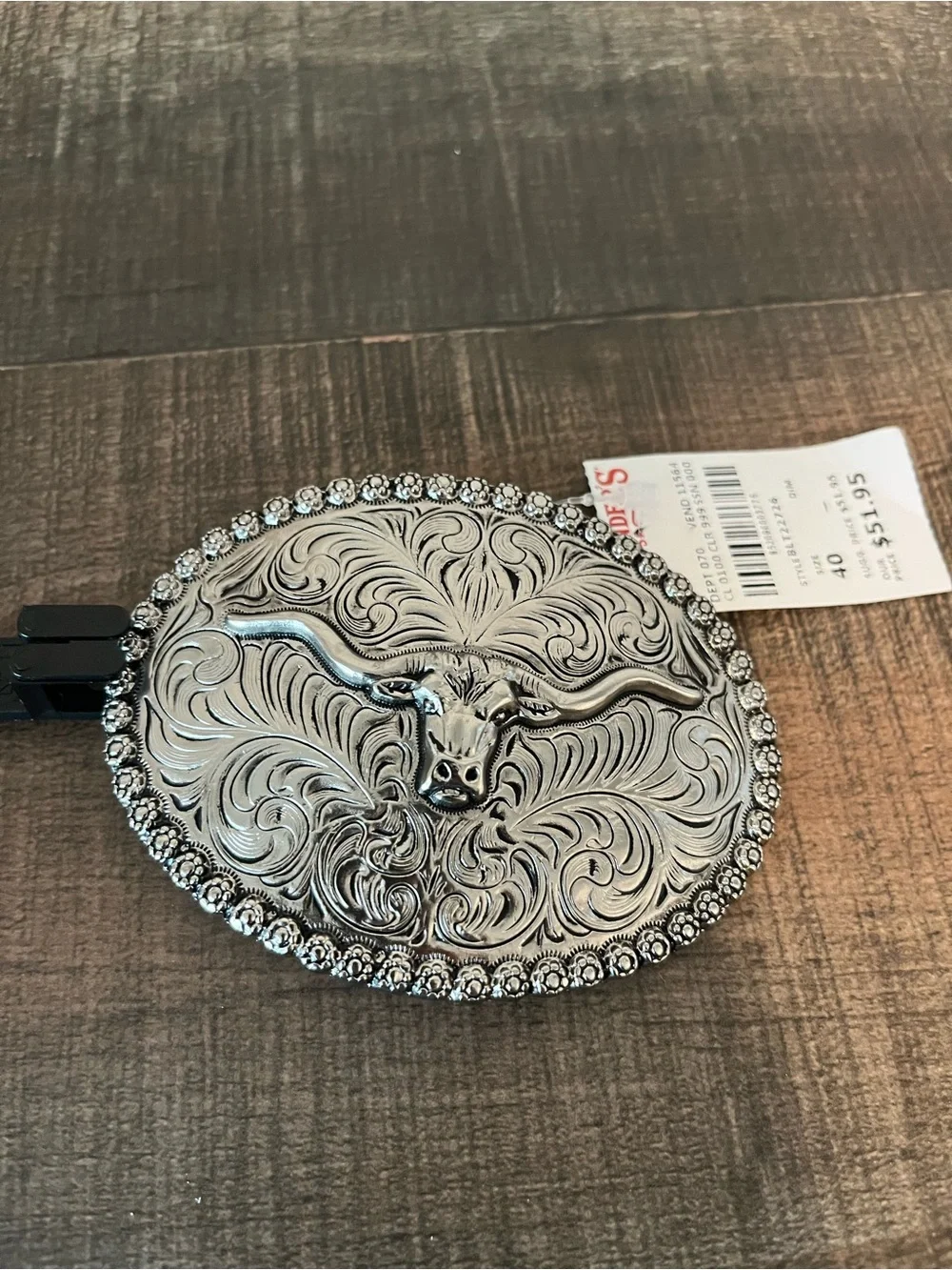 AndWest Men's Silver Longhorn Belt Buckle Western Oval‎ Steer Berry Edge NWT